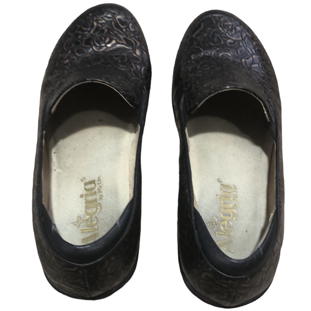 ALEGRIA | Women Emma Bronze Bouquet Floral Embossed Nubuck Leather Clogs size 38 - Picture 4 of 12